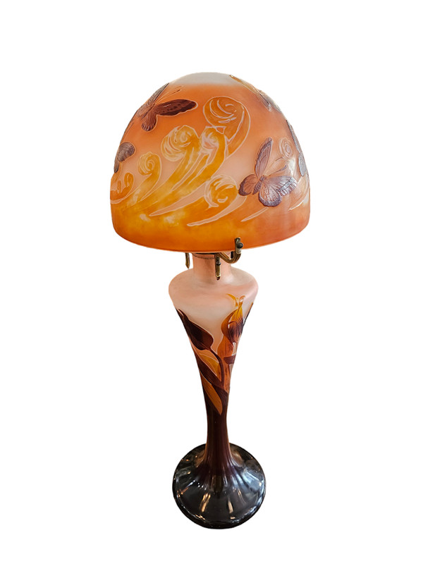 Emile Gallé Large Art Nouveau "Butterflies" Mushroom Lamp