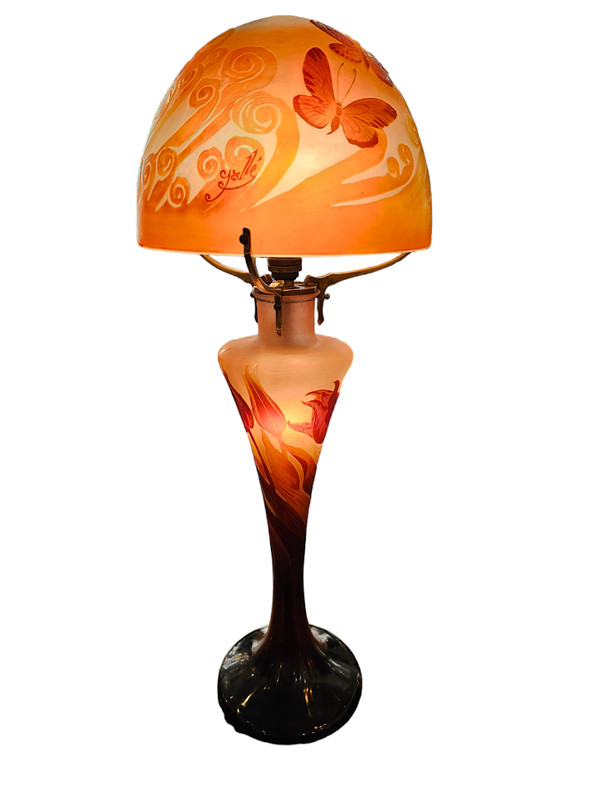 Emile Gallé Large Art Nouveau "Butterflies" Mushroom Lamp