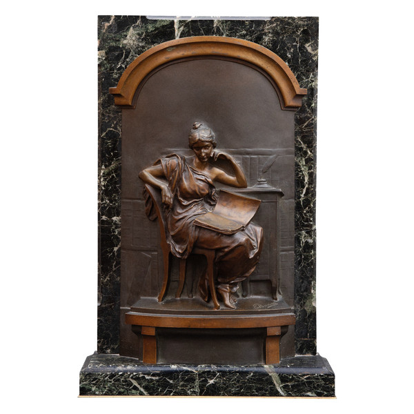 Louis-Ernest Barrias (1841 – 1905) bas relief en bronze "La Liseuse"