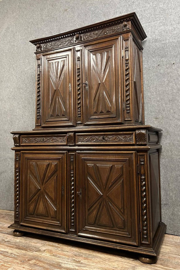 Louis XIII period solid walnut carved withdrawal sideboard circa 1680