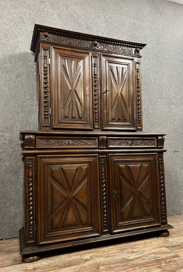 Louis XIII period solid walnut carved withdrawal sideboard circa 1680