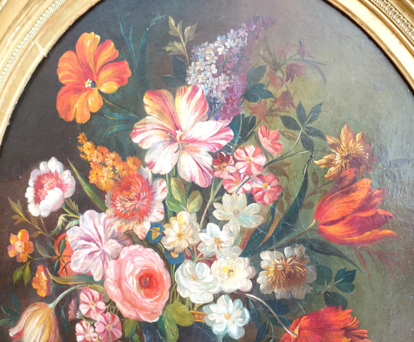 19th century school, follower of Vallayer Coster, painting of flowers, HST 84cm x 97cm