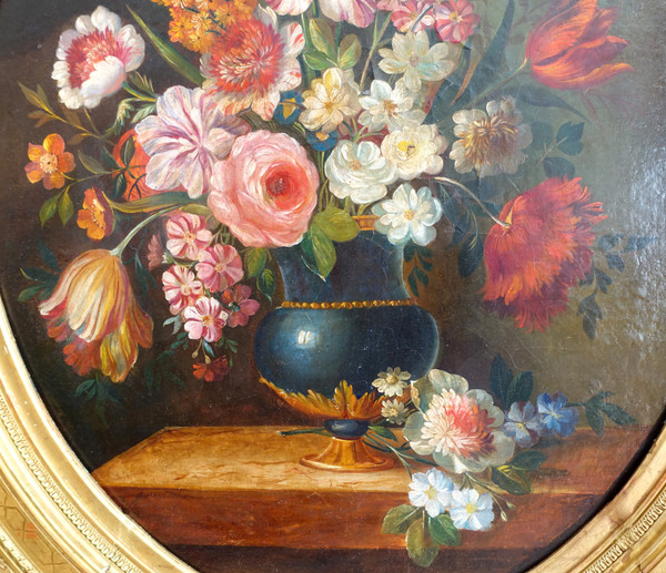 19th century school, follower of Vallayer Coster, painting of flowers, HST 84cm x 97cm