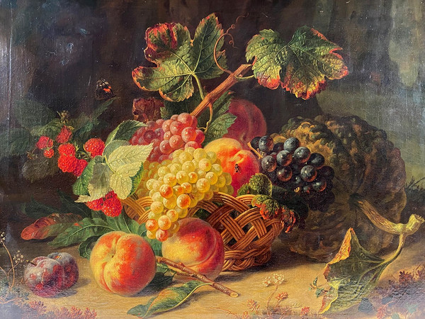 19th century Dutch school, Oil on canvas "Still life with fruit basket".