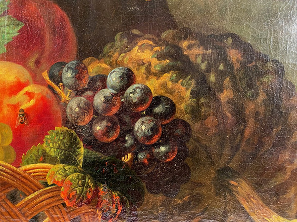 19th century Dutch school, Oil on canvas "Still life with fruit basket".