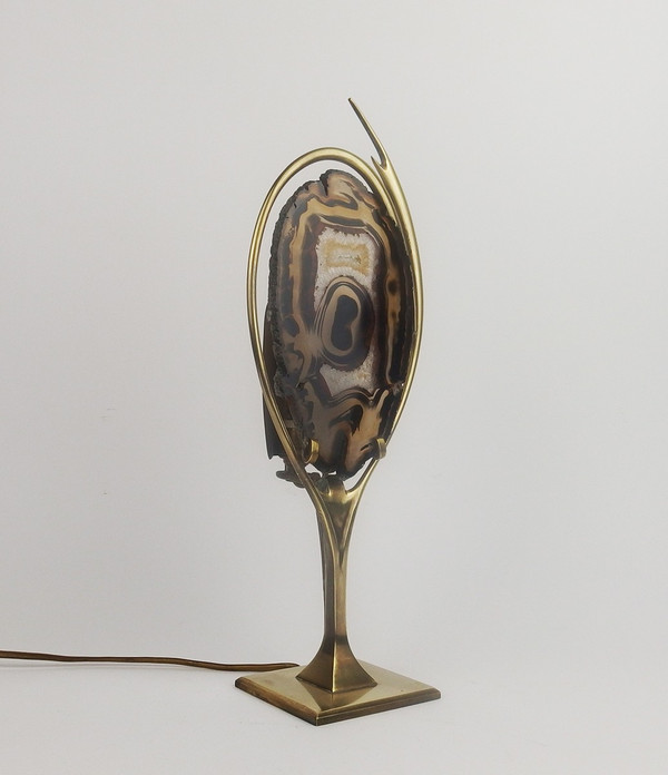 Brass and agate lamp attributed to Willy Daro