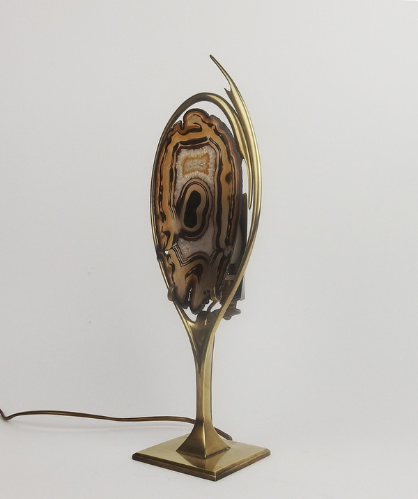 Brass and agate lamp attributed to Willy Daro