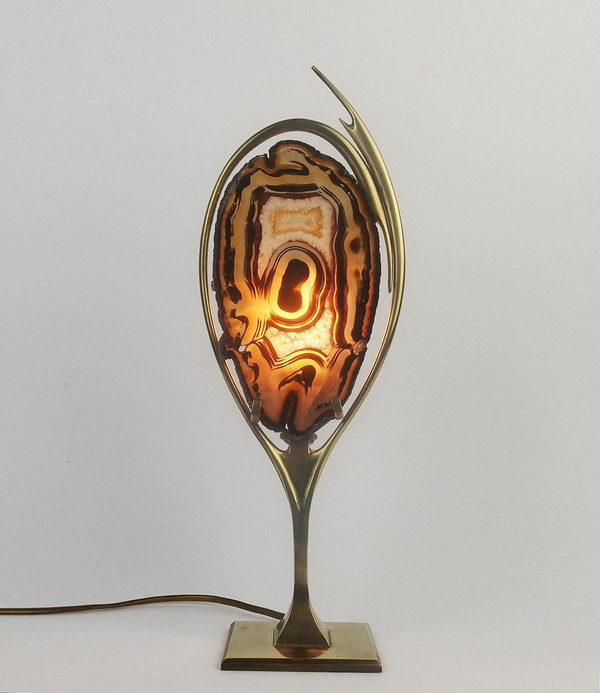 Brass and agate lamp attributed to Willy Daro