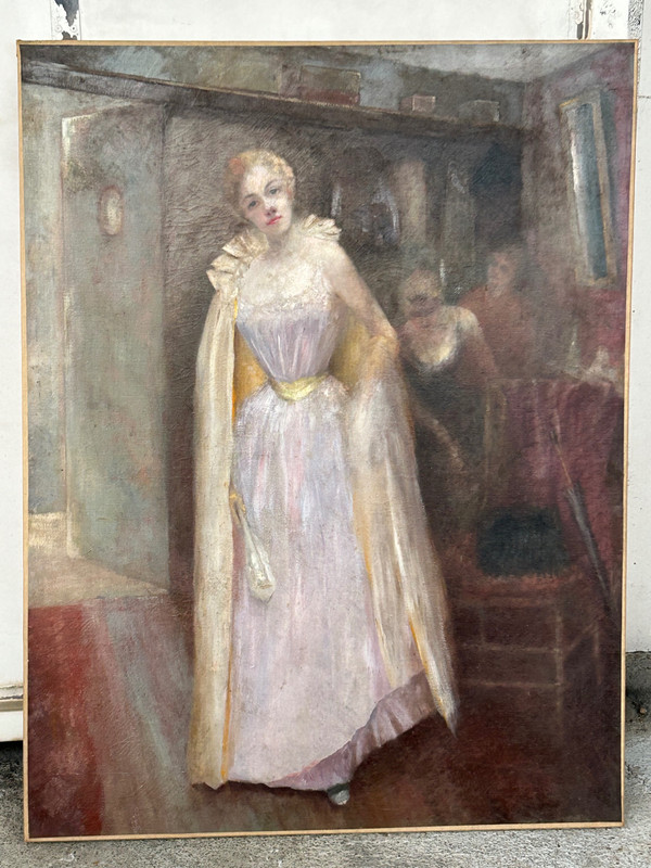 Large Oil On Canvas Late 19th Century Unsigned H 116 Cm