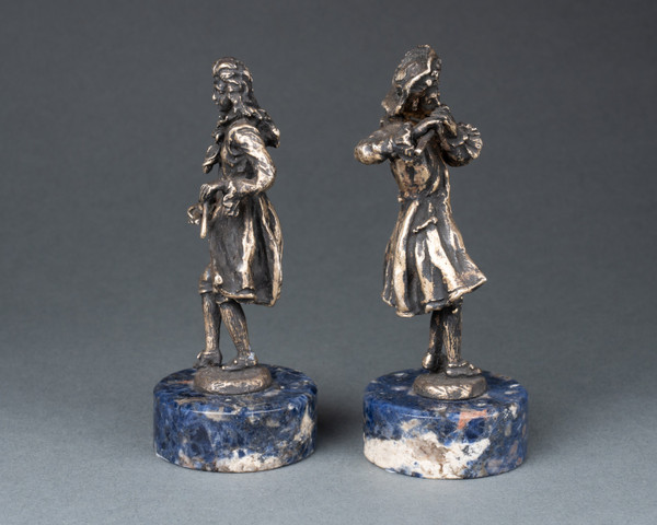 Pair of Bronze Musicians on a Lapis Lazuli Base, 19th Century