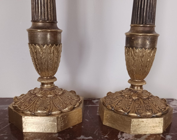 Paris, Restoration period - very large pair of candlesticks, torches - gilt bronze, patinated