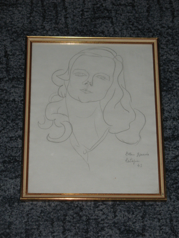 Louis Latapie drawing dated and signed portrait of Ellen Guejde with certificate of authenticity