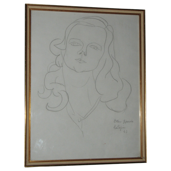 Louis Latapie drawing dated and signed portrait of Ellen Guejde with certificate of authenticity