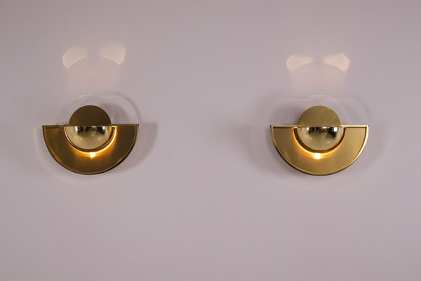 Pair of Postmodernist half-moon sconces.