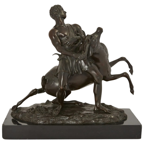 Hercule et la Biche de Cérynie, Rare bronze du XIXème siècle. 