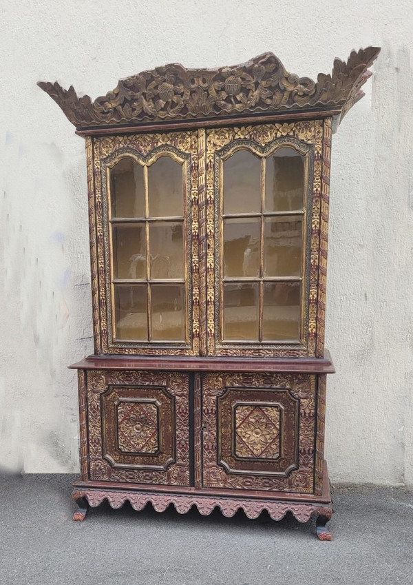 Asian Wood Carved Display Cabinet, Late 19th Early 20th Century