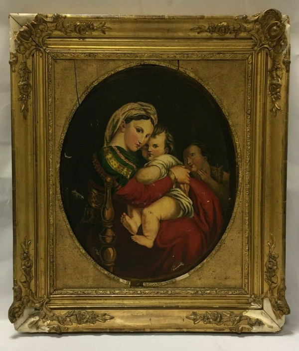 Oil on canvas Virgin and Child 19th century taken from Raphael