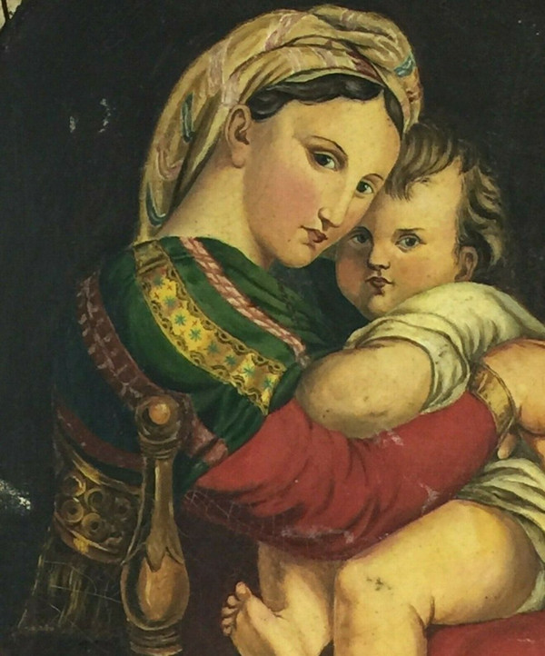 Oil on canvas Virgin and Child 19th century taken from Raphael