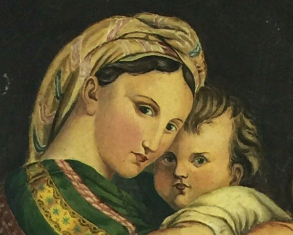 Oil on canvas Virgin and Child 19th century taken from Raphael