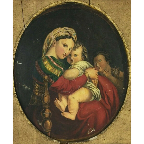 Oil on canvas Virgin and Child 19th century taken from Raphael