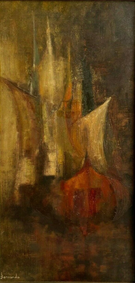 Oil on cardboard by Bernardo abstract composition 1950