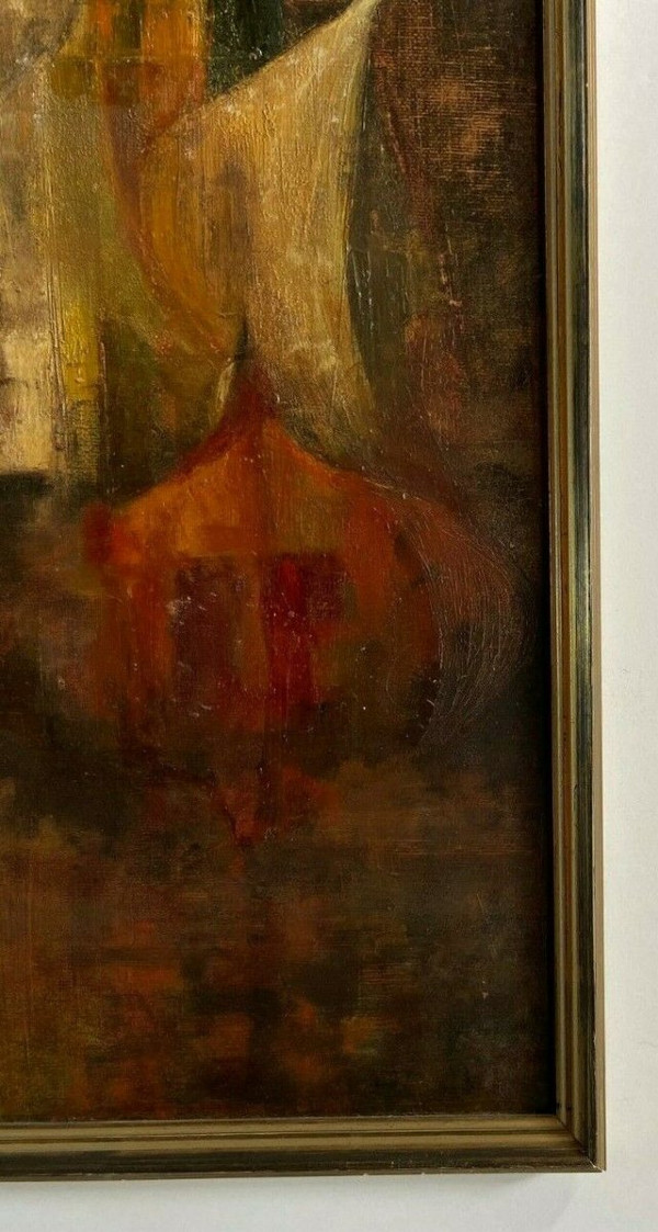 Oil on cardboard by Bernardo abstract composition 1950