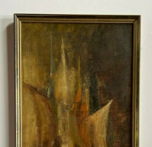 Oil on cardboard by Bernardo abstract composition 1950