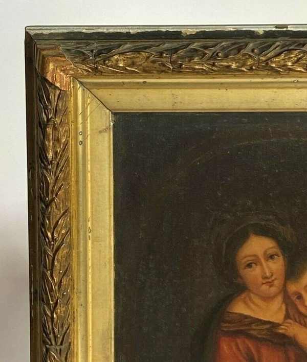 Olio su tavola Vergine Maria XIX secolo opera italiana Cornice dorata