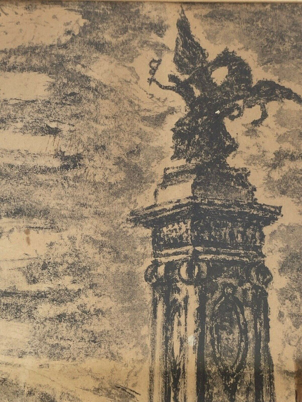 Dessin par Yonosuke Hoshizaki vue du pont Alexandre III Paris 1951