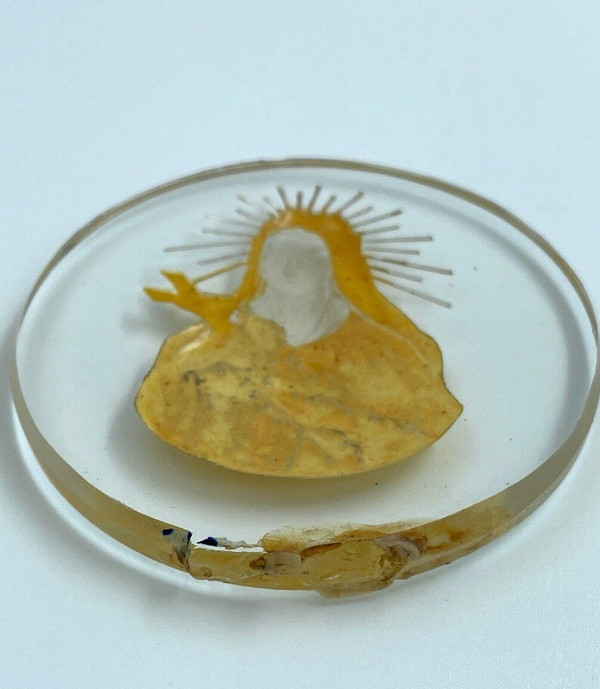 Intaille religieuse sainte dans du verre fin XIXe