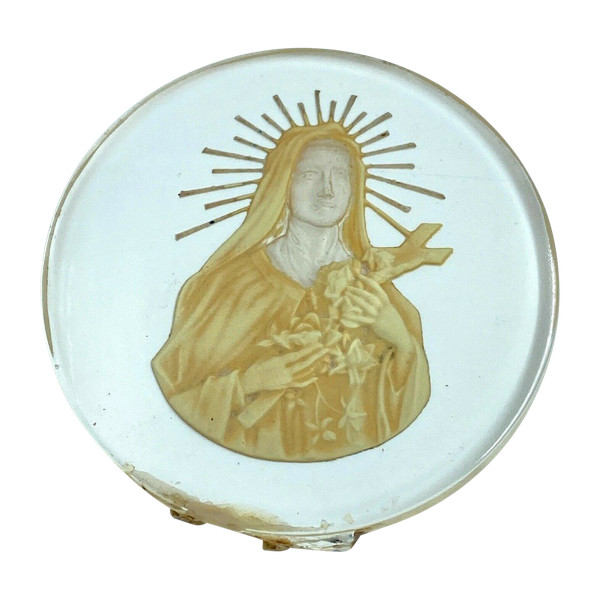 Intaille religieuse sainte dans du verre fin XIXe