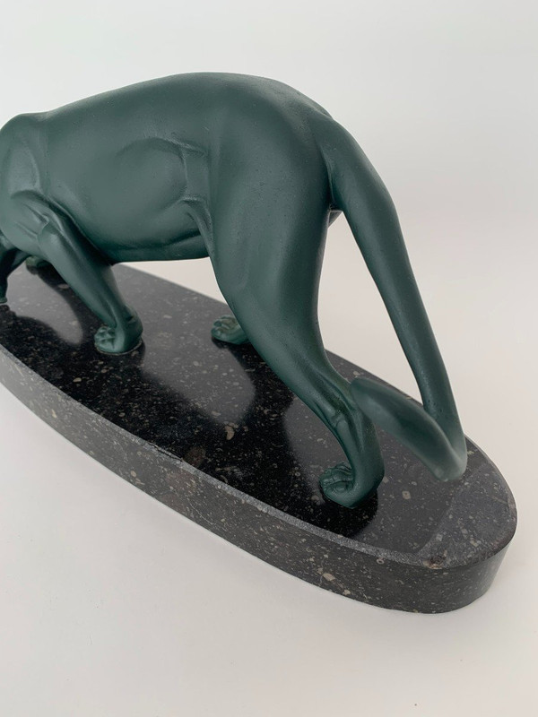 Panther Art Deco 1930 grüne Patina Sockel aus Regula-Marmor