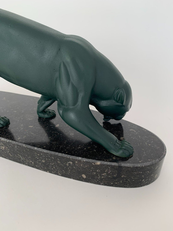 Panther Art Deco 1930 grüne Patina Sockel aus Regula-Marmor