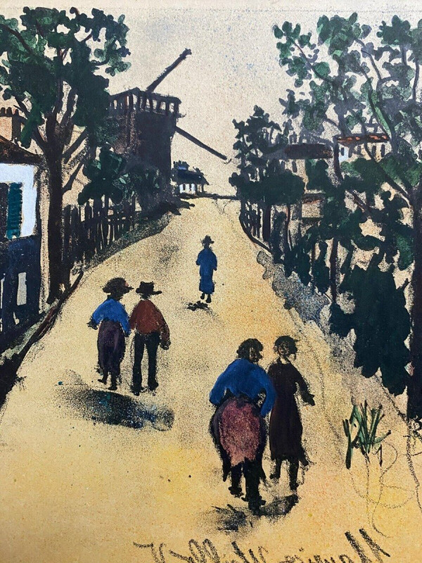 Countersigned lithograph by Maurice Utrillo Montmartre Moulin de la Galette