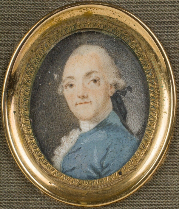 18th century miniature signed portrait of gentleman green cloth frame