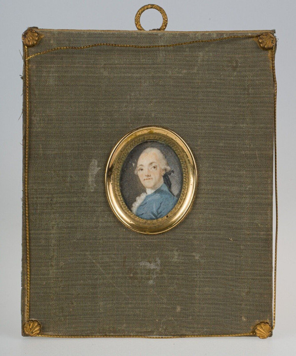 18th century miniature signed portrait of gentleman green cloth frame