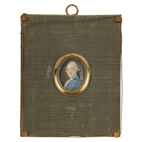 18th century miniature signed portrait of gentleman green cloth frame