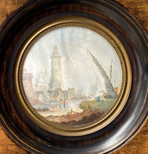 Hand-painted miniature 20th century maritime décor wooden frame