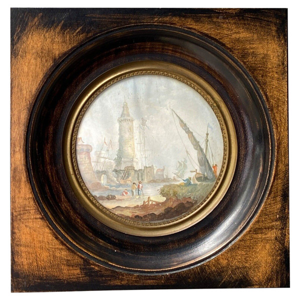 Hand-painted miniature 20th century maritime décor wooden frame