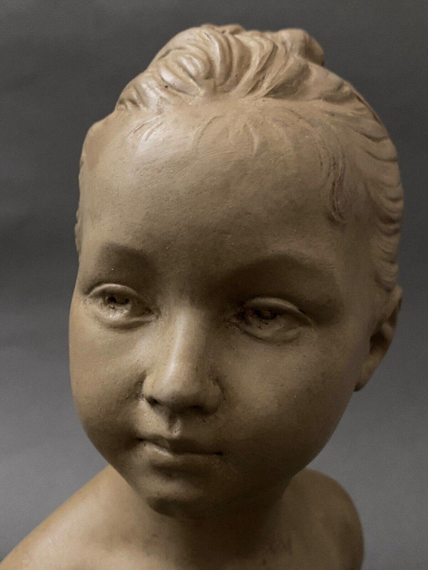 Nach Jean-Antoine Houdon Büste von Louise Brongniart aus patinierter Terrakotta