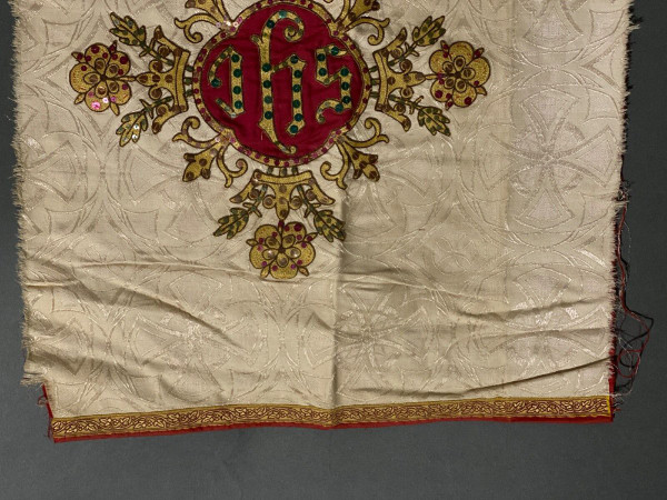 Antique liturgical fabric with gold thread embroidery