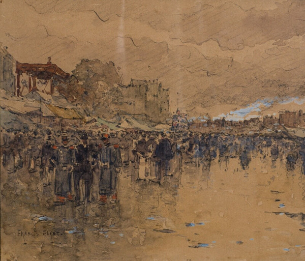 Aquarell auf Papier von Francis Garat Straßenszene Paris XX.