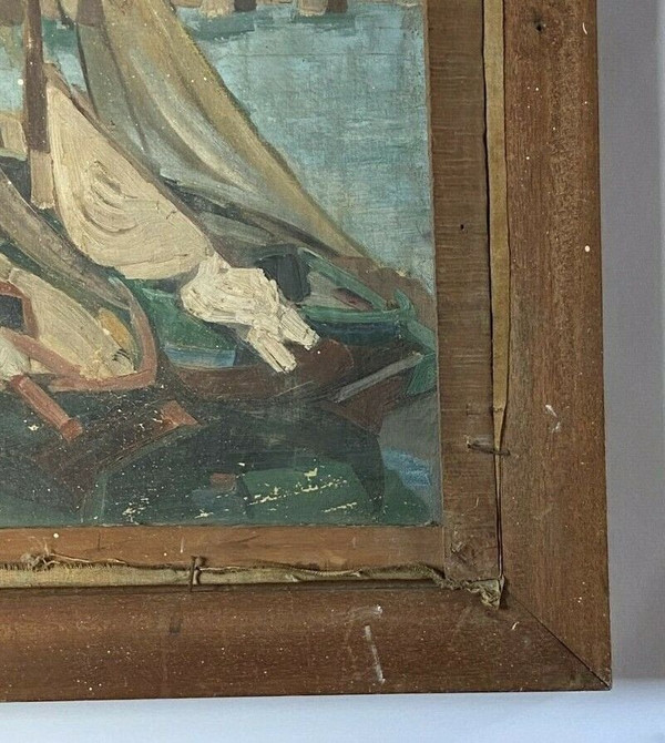 Olio su tela di Martin Dobuin 1941 Interno della chiesa Doppio volto