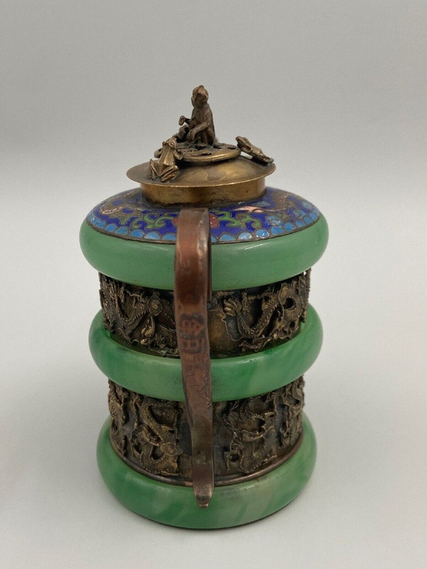 Théière chinoise à décor cloisonné de singe et crapaud XIXe