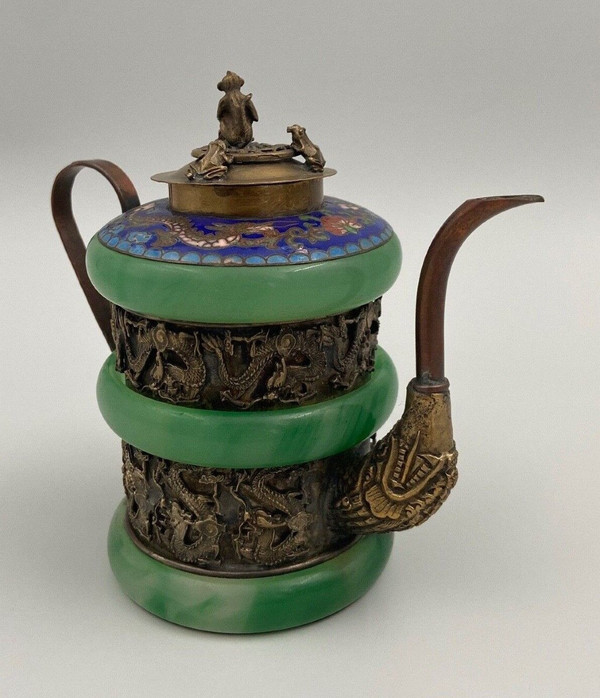 Théière chinoise à décor cloisonné de singe et crapaud XIXe