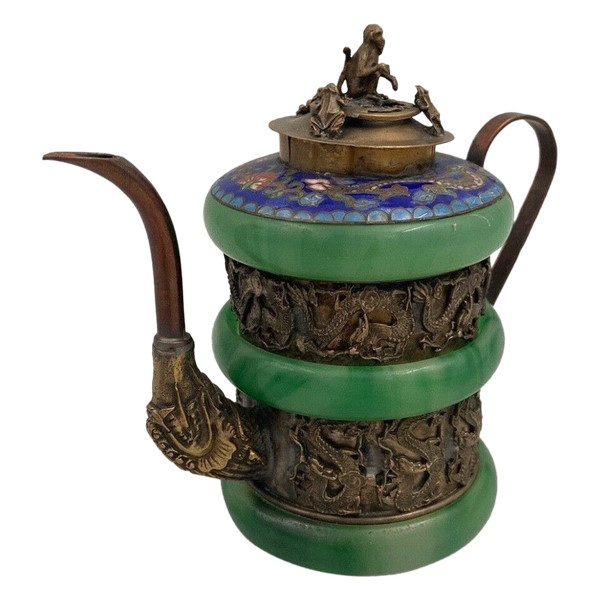 Théière chinoise à décor cloisonné de singe et crapaud XIXe