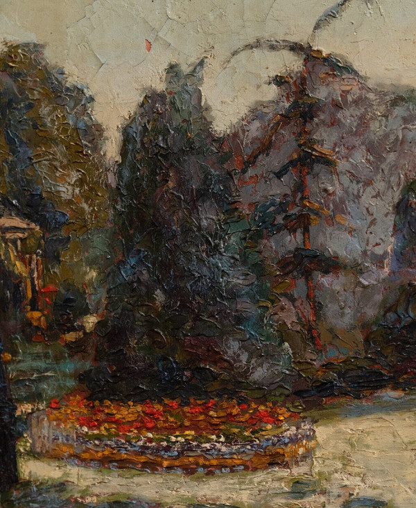 Öl auf Leinwand von André Marait 1921 Landschaft Blumengarten XX.