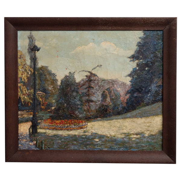 Öl auf Leinwand von André Marait 1921 Landschaft Blumengarten XX.