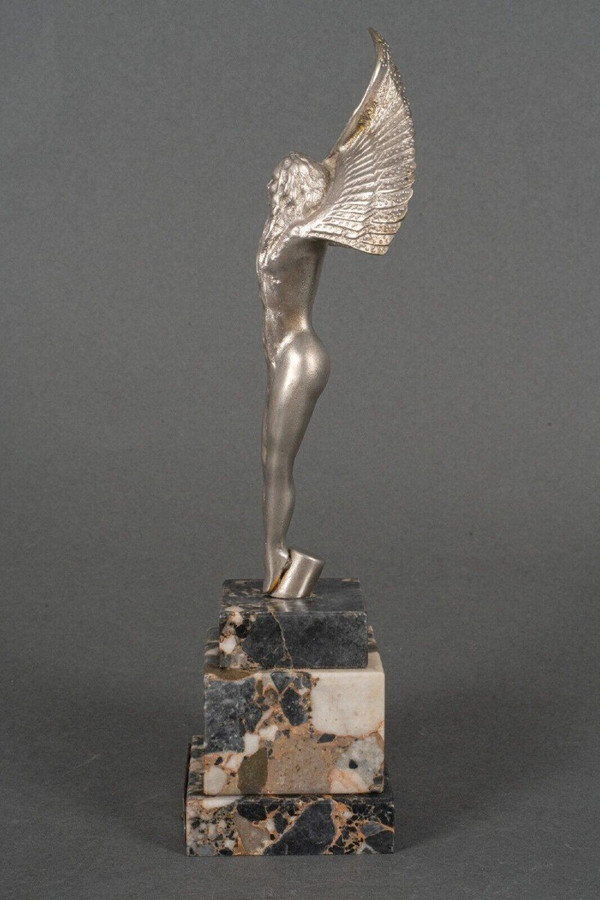 Silver-plated bronze victory winged woman 20th century on marble base