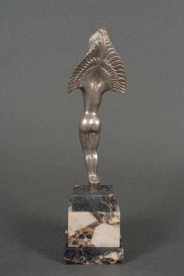 Silver-plated bronze victory winged woman 20th century on marble base